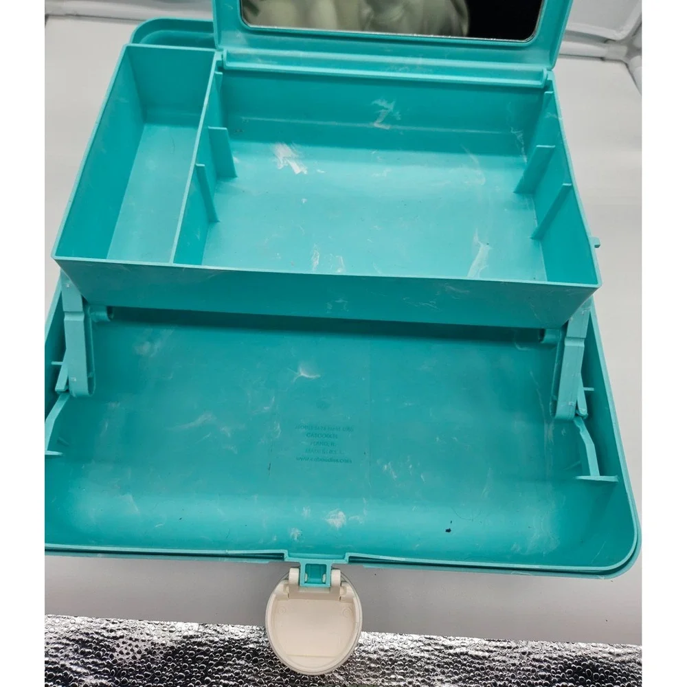 Caboodles Vintage‎ Teal Marble Swirl Carry All Cosmetic Makeup Organizer Case